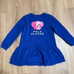 Polo Ralph Lauren Bear Logo Polo Player Girls Sweater Dress Size 5 Blue